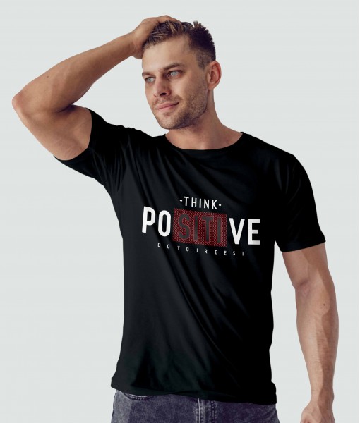 Мъжка тениска с щампа Текст и надписи Think positive - TShirtArtShop.com